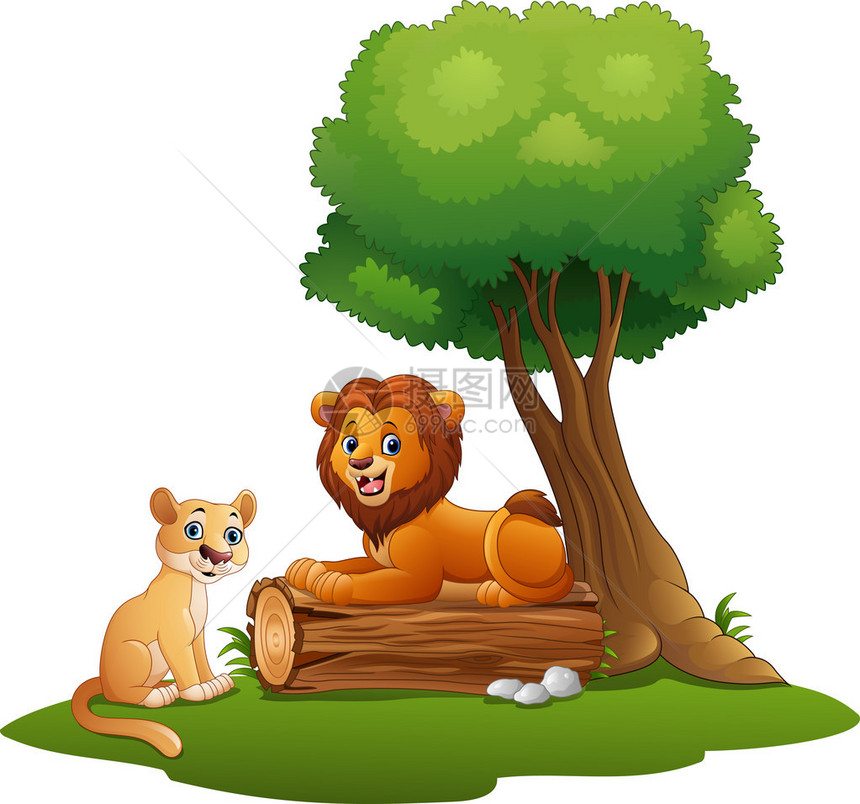 卡通狮子夫妇在丛林图片