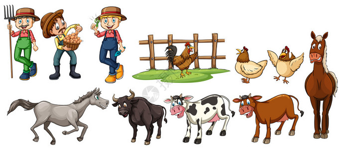 农民和农场动物设置插图图片