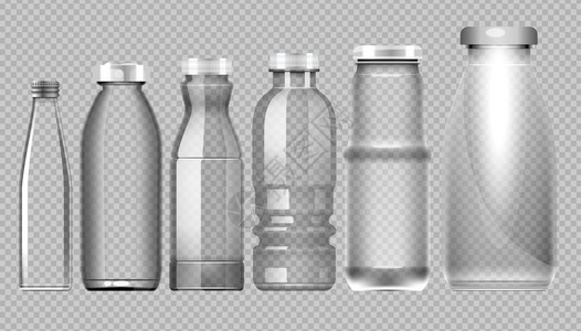 用于牛奶果汁和水的透明玻璃罐装瓶供设图片