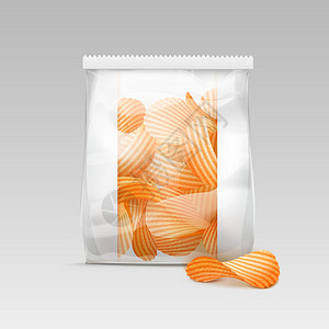 用于配有马铃薯卷状晶片的包设计包件设计的矢量白垂直密封透明塑料袋图片