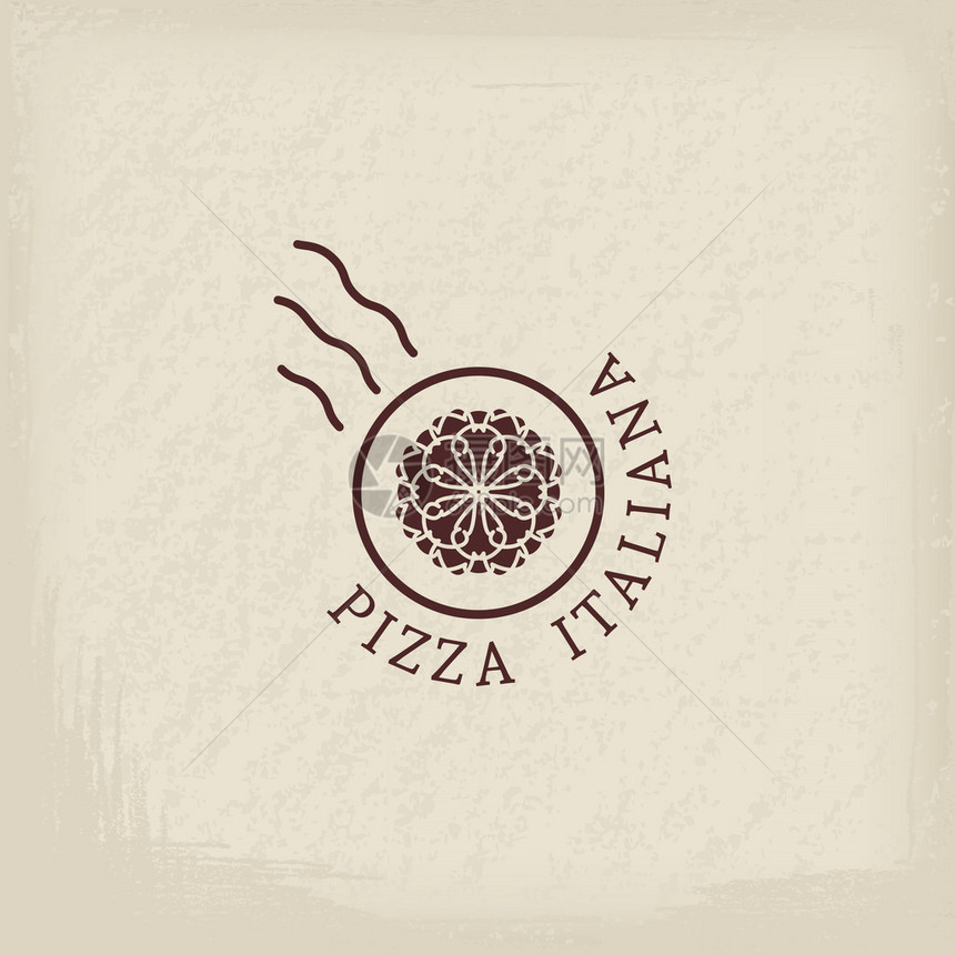 比萨店标志模板与文本意大利比萨用意大利语餐厅咖啡馆意大利美食或比萨饼递图片