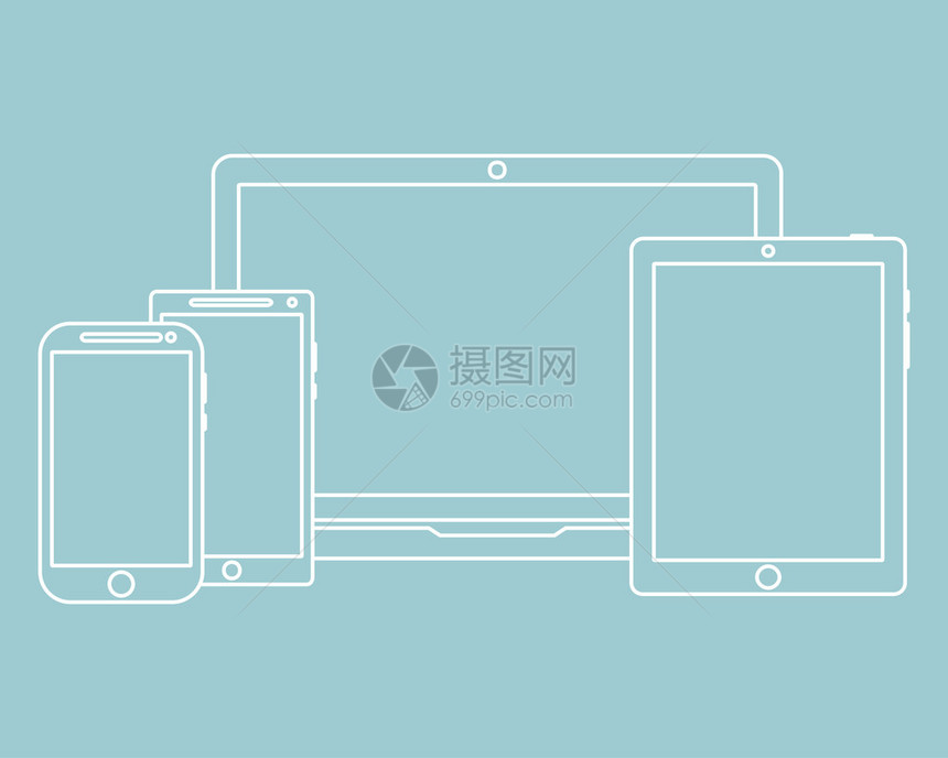 用空屏幕矢量插图在绿色背景中隔离的单线笔记本电脑电话平图片