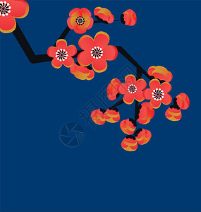 在深蓝色背景的装饰樱花背景图片