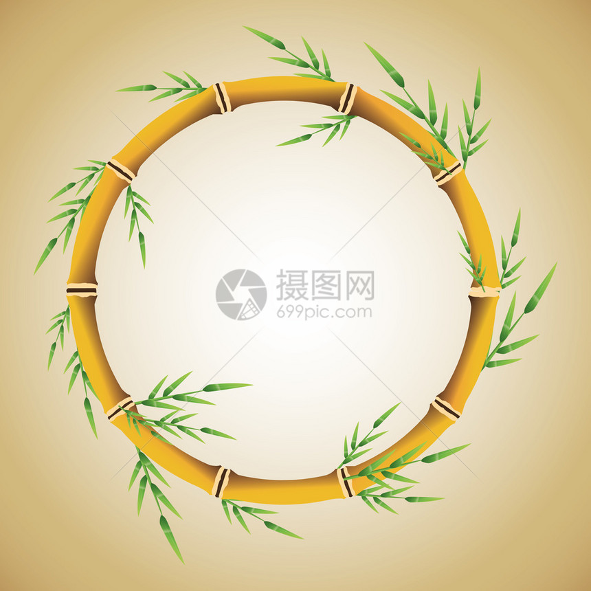 带有叶图标的竹干圆柱形自然植物装饰和Asia主题多彩设图片