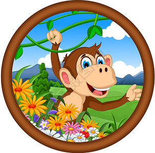 猴子卡通挂的插图图片
