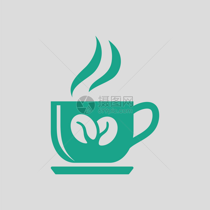 咖啡杯图标绿色的灰色背景图片