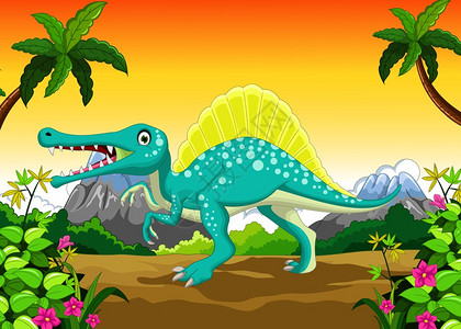 丛林中的恐龙卡通插图图片