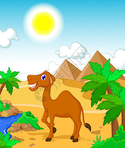 沙漠风景背搞笑骆驼卡通插图图片