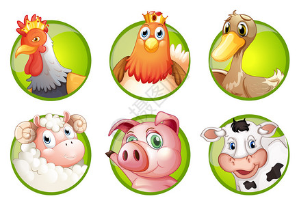 绿色徽章插图上的农场动物图片