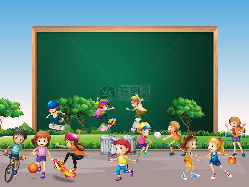 许多儿童在公园背景插图中玩图片