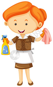 带清洁布和喷雾瓶插图的女仆背景图片