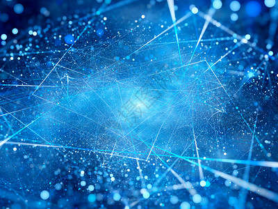 空间中的蓝色光亮连接大数据计算机生成的抽象图片