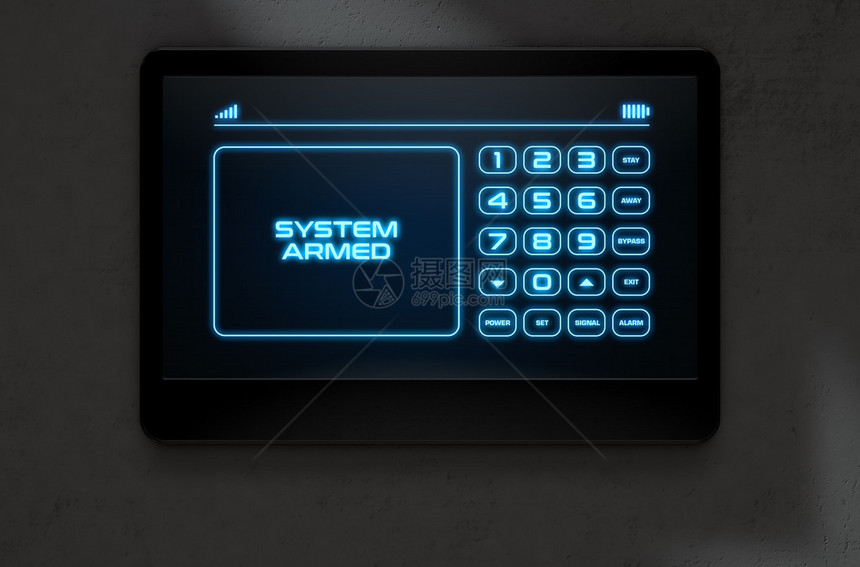 现代触摸屏交互式家庭安全键盘访问面板的3D渲染图片