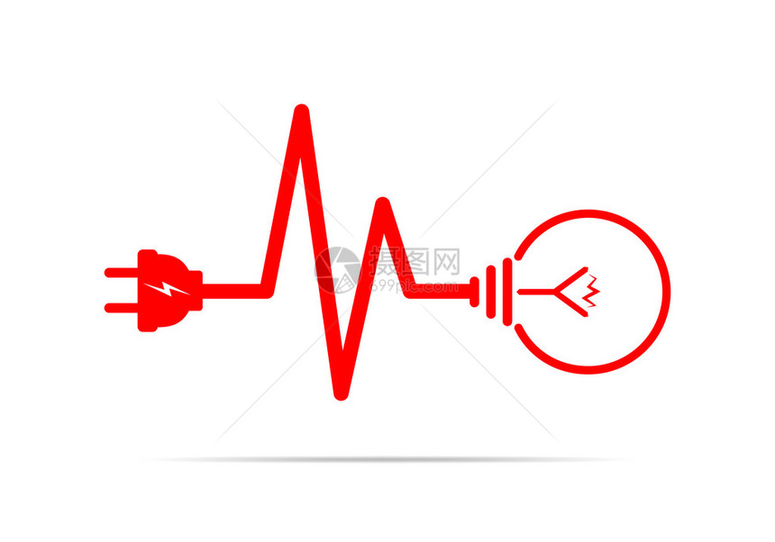 电线插头和灯泡平面图标矢量图插头电灯泡和绳子以心跳的形式电力图片
