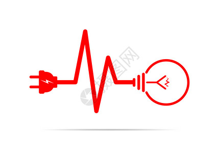 电线插头和灯泡平面图标矢量图插头电灯泡和绳子以心跳的形式电力图片