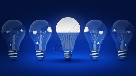 发光的LED灯泡和简单的灯泡3d渲染图片