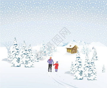 父亲与孩子在冬季图片