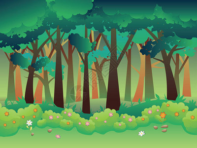 卡通夏季森林景观有绿色灌图片