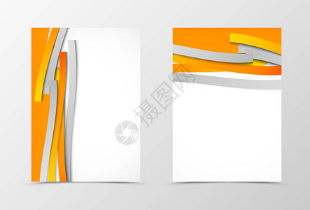 前面和背面最小传单模板设计以编织样式使用橙色和灰色丝带的抽象模板图片