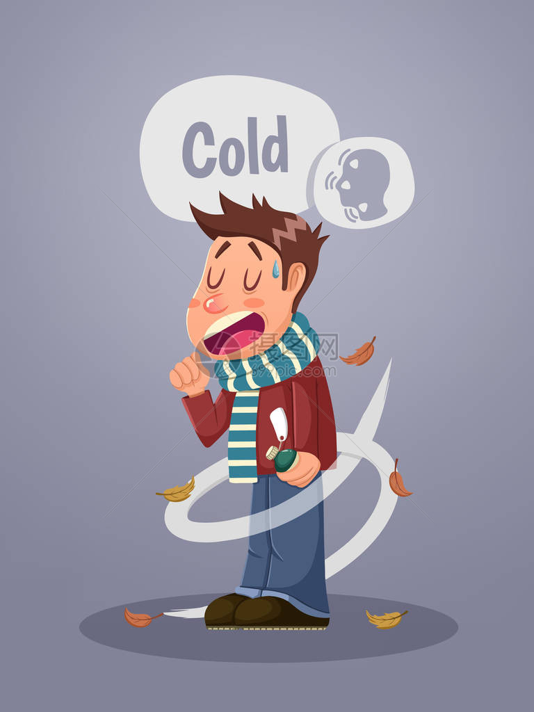 秋天感冒的卡通人图片