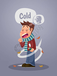 秋天感冒的卡通人图片