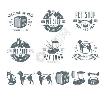 一套宠物护身标签徽章和设计要素图片