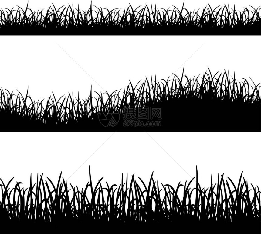 白色背景上的草剪影插图图片