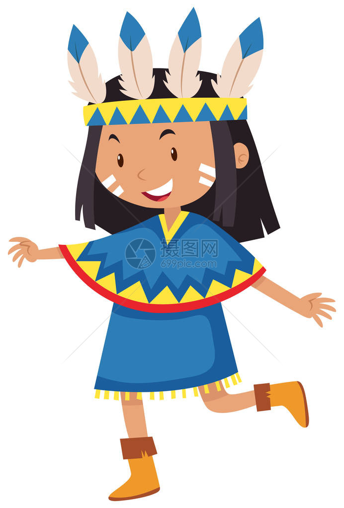 打扮成美洲原住民印第安插图的小女孩图片