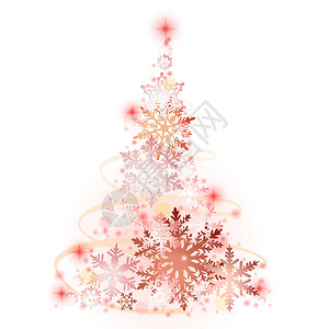 从白色的红色雪花抽象圣诞树图片