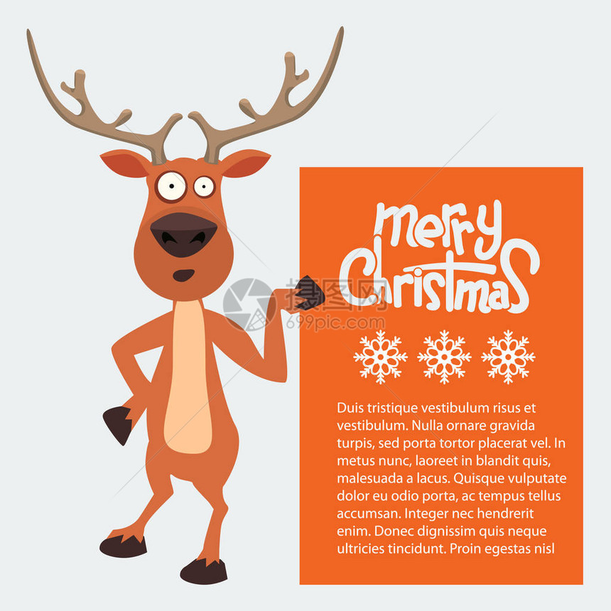 驯鹿漫画显示或持有空白的广告牌圣诞和雪花快乐您设计图片