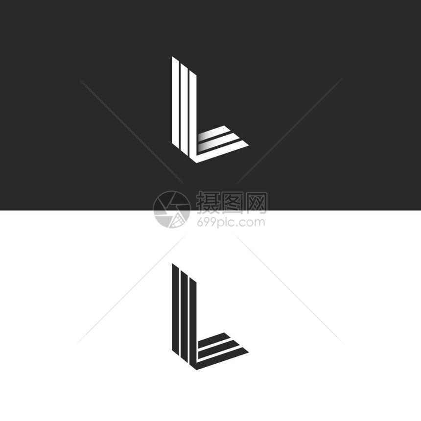 MongmaL标志L时长字母等度形状LL标志3D平行薄线图片
