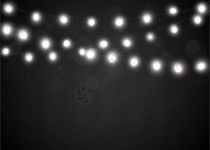 黑板背景上的圣诞灯矢量图图片