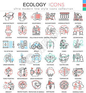 用于应用程序和网络设计的矢量生态彩色线条大纲图标生态技图片