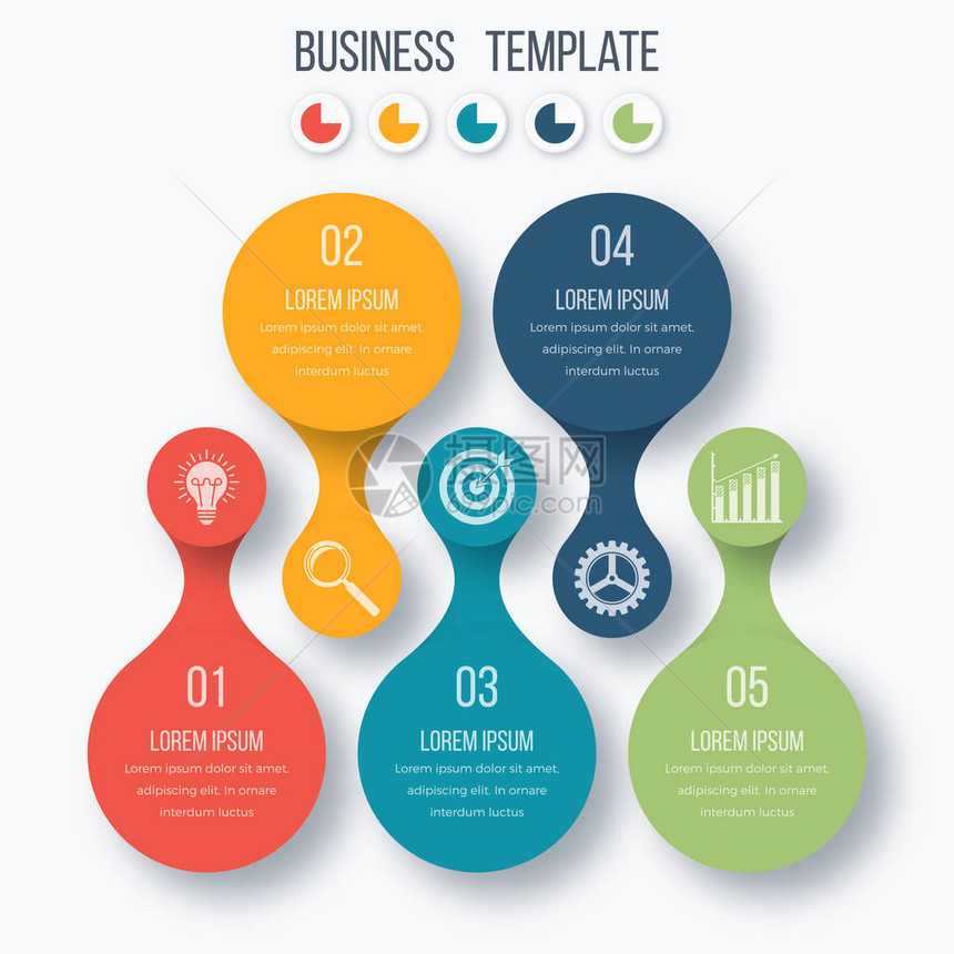 信息图表模板五个选项与圆圈可用于工作流布局图表数字选项升级选项网页设图片