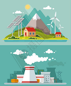 环境绿色能源生态命排放自然污染概念平板式矢量说明图片