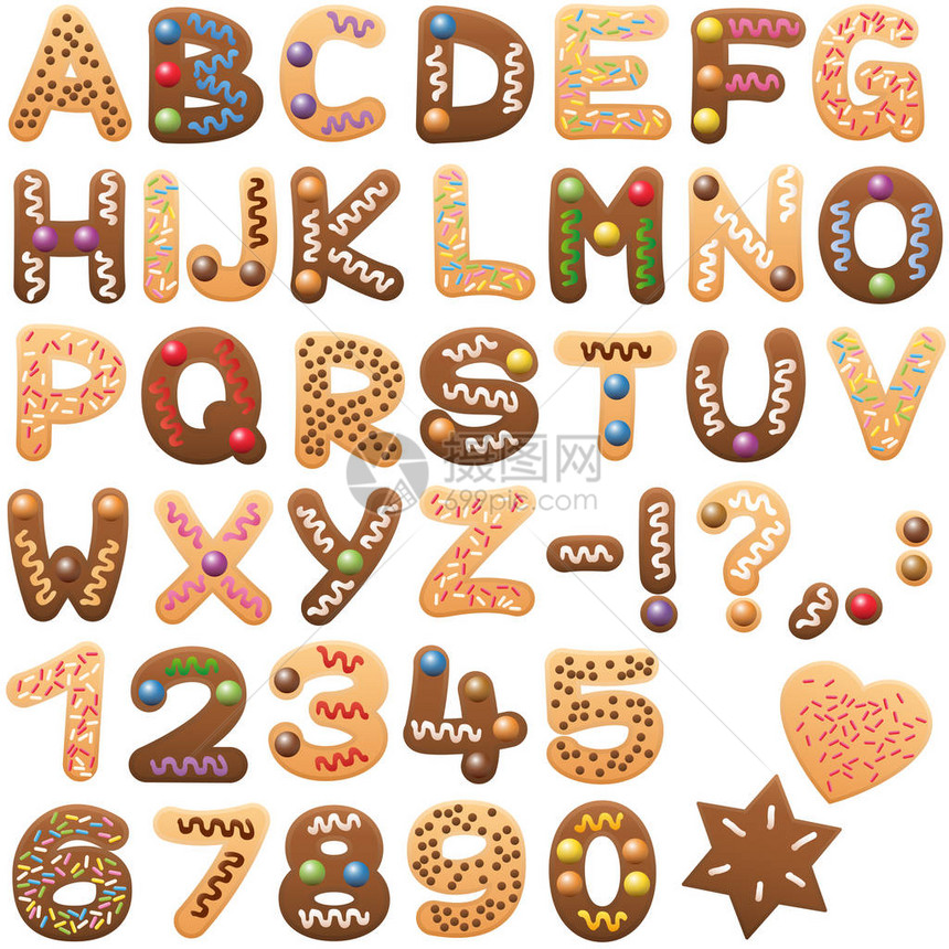 姜饼和圣诞节饼干的字母表甜图片