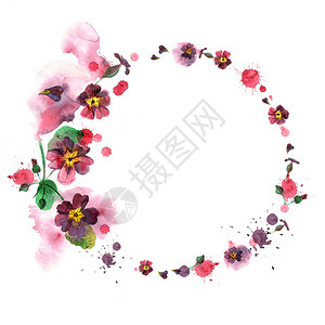 可爱的水彩花框紫色花朵的背景请柬结背景图片