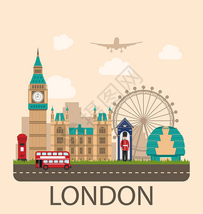 英国旅行的插图设计海报城市背景旅行和旅游横幅的概念著名地标复图片