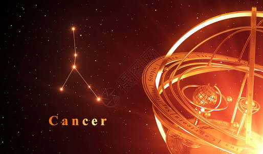 Zodiac星座癌症和红背景上的圆球图片