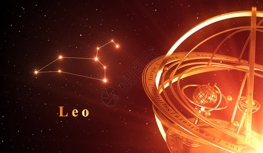 Zodiac星座Leo和AmilorarySpace覆盖红色背景图片