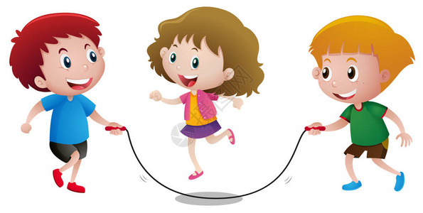 三个孩子玩跳绳插图图片