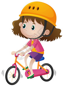 骑自行车时戴头盔的女孩插画图片