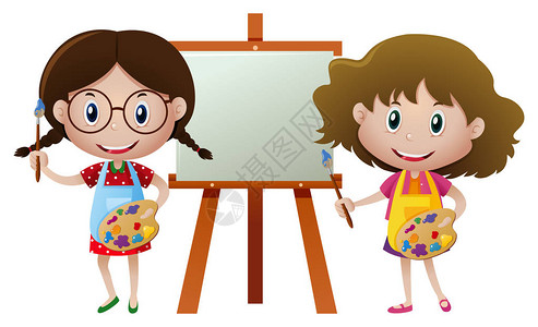 两个女孩画在布插图上图片