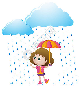 站在雨中的小女孩插画图片