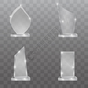 透明水晶奖杯闪亮奖项的矢量图解图片