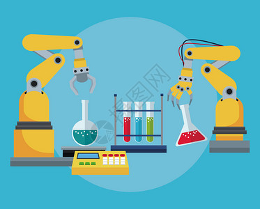 工业机械臂化学试管实验室矢量图图片