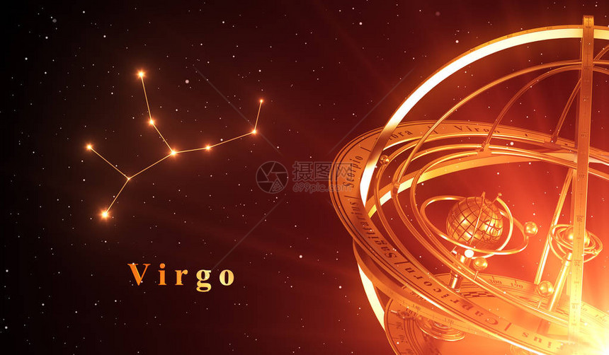 Zodiac星座Virgo和AmillorySpace覆盖红色背景图片