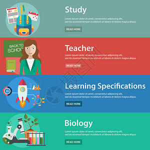 教育和科学矢量插图横幅集背景图片