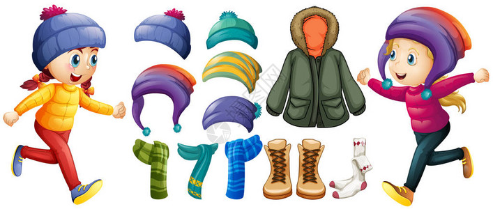 儿童和冬季衣服套装插图图片
