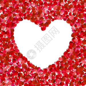 白色背景上红色花瓣的心形图片